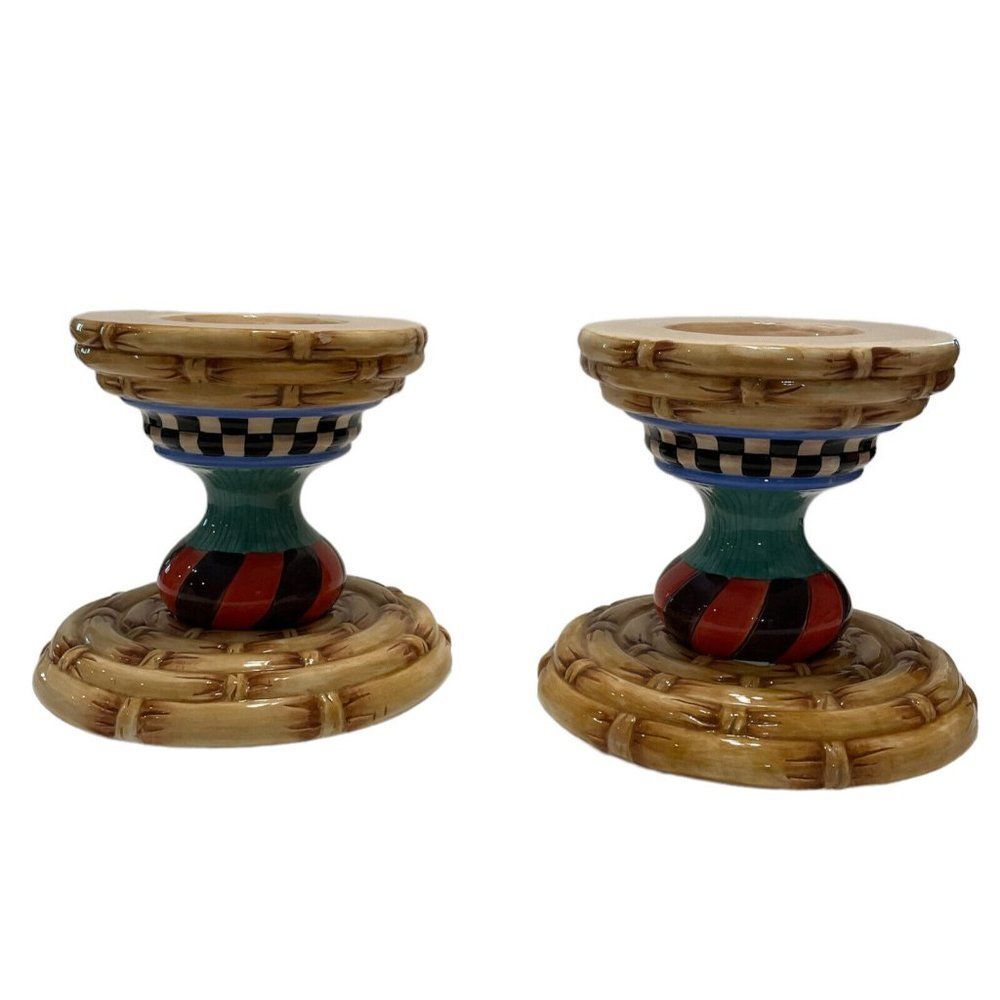 Vtg 2 House of Hatten Peggy Fairfax Herrick Pillar Candle Holders Hand painted